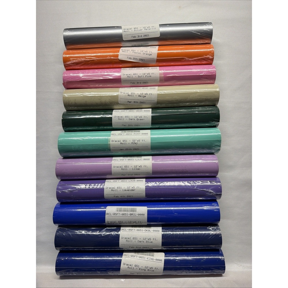 Lot of 11 ORACAL 651 Cricut Permanent Adhesive Vinyl Roll Assorted Colors 12x5FT